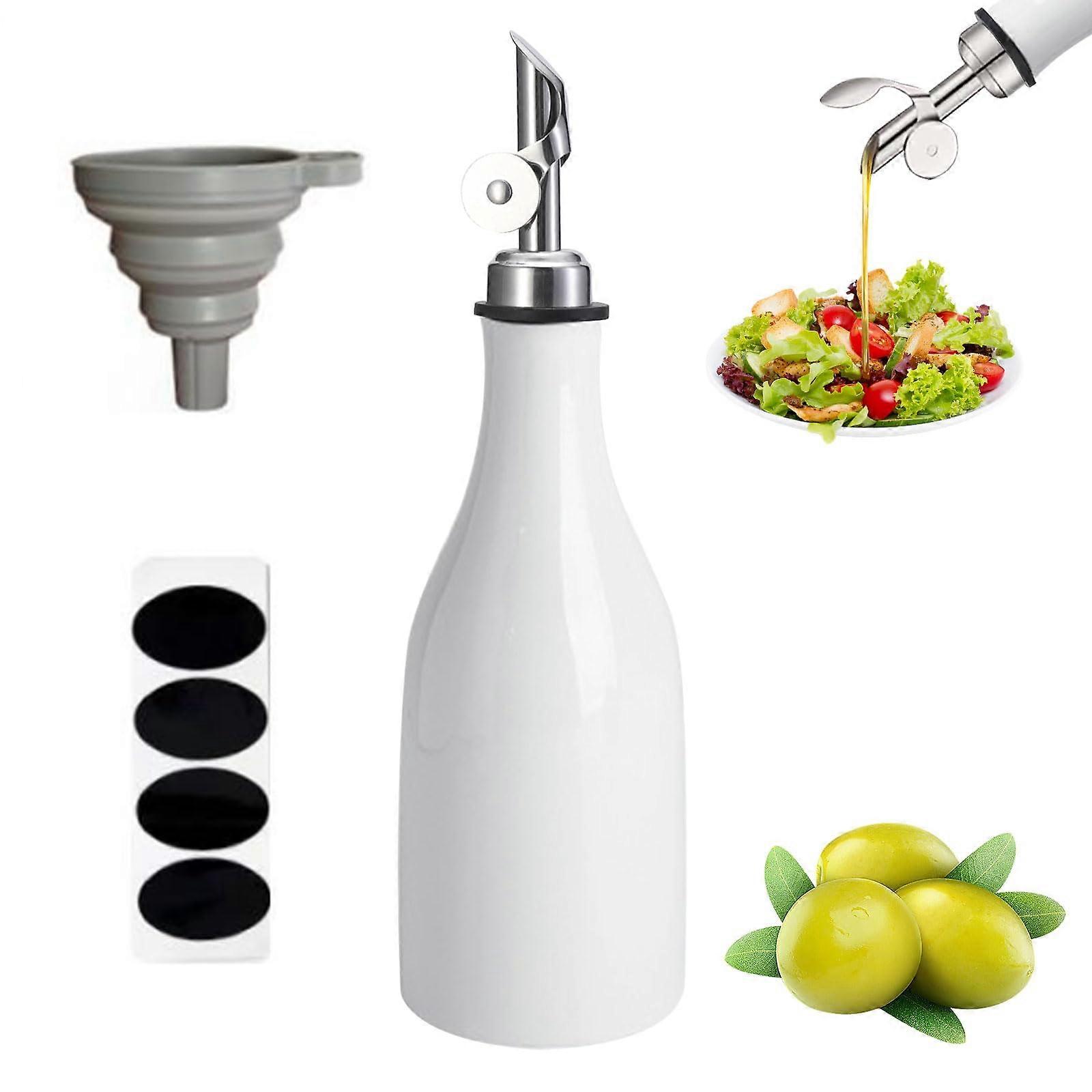 300ml Ceramic Olive Oil Dispenser with Spout, LightProof Bottle for Kitchen Cooking, White