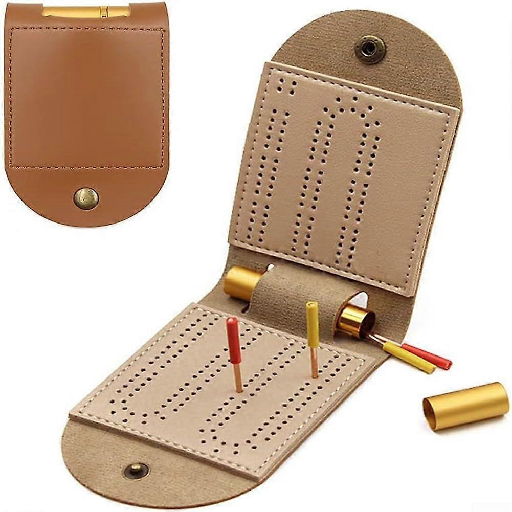 Travel Cribbage Board with  Leather, Compact Pocket Size, Unique TwoTrack Layout