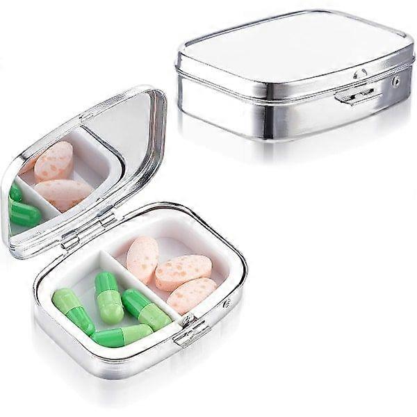 2x stainless steel pill boxes with 2 pill box compartments