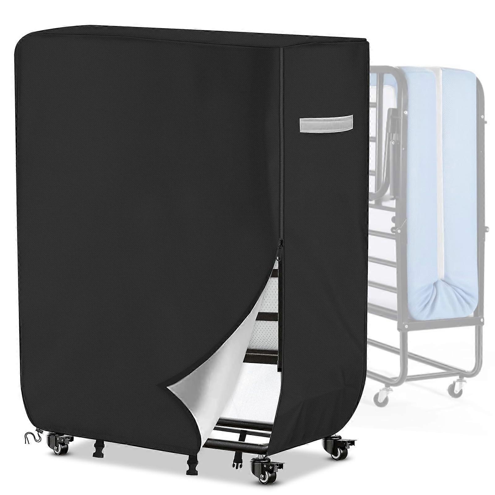 Waterproof Folding Bed Cover for Twin Rollaway Bed with Zipper and Adjustable Drawstring, Black