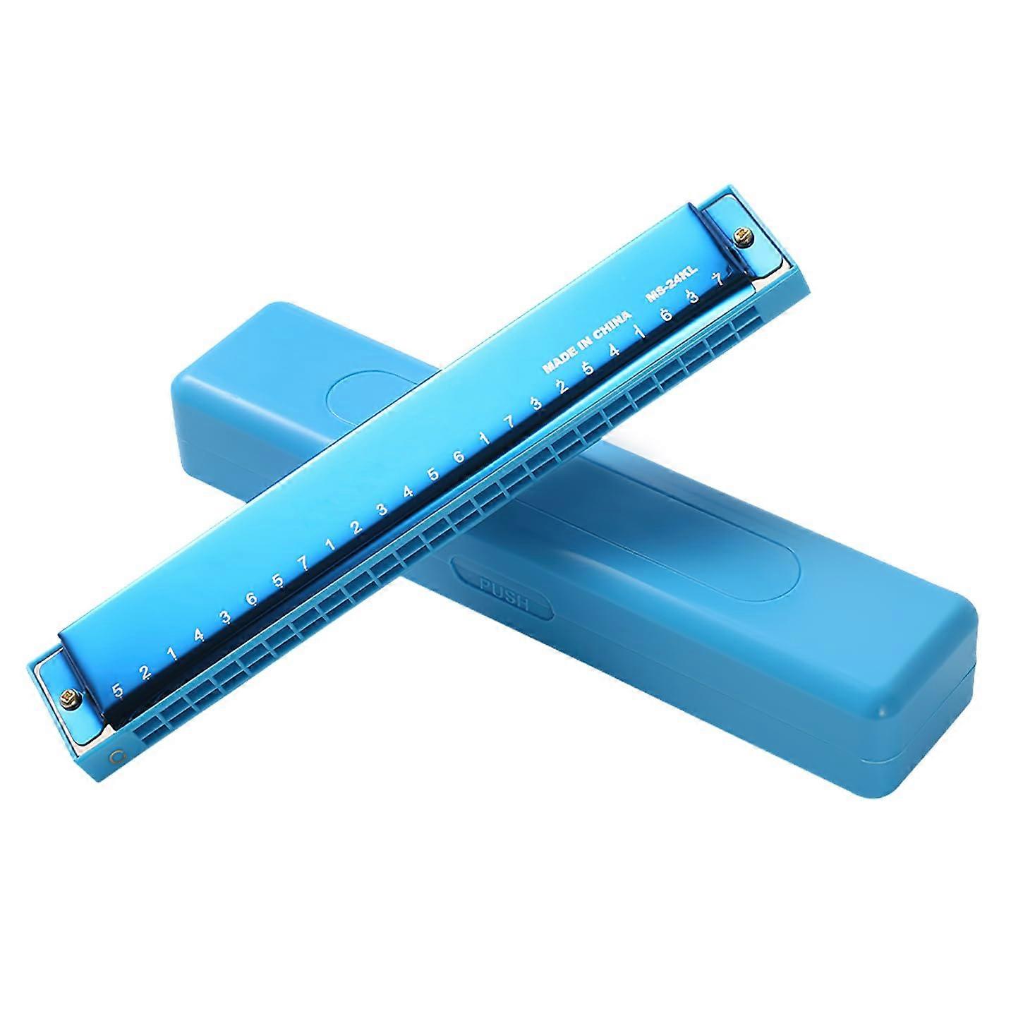 Tremolo Harmonica C Key 24 Hole for Beginners and Professionals with Full Scale Markings Blue