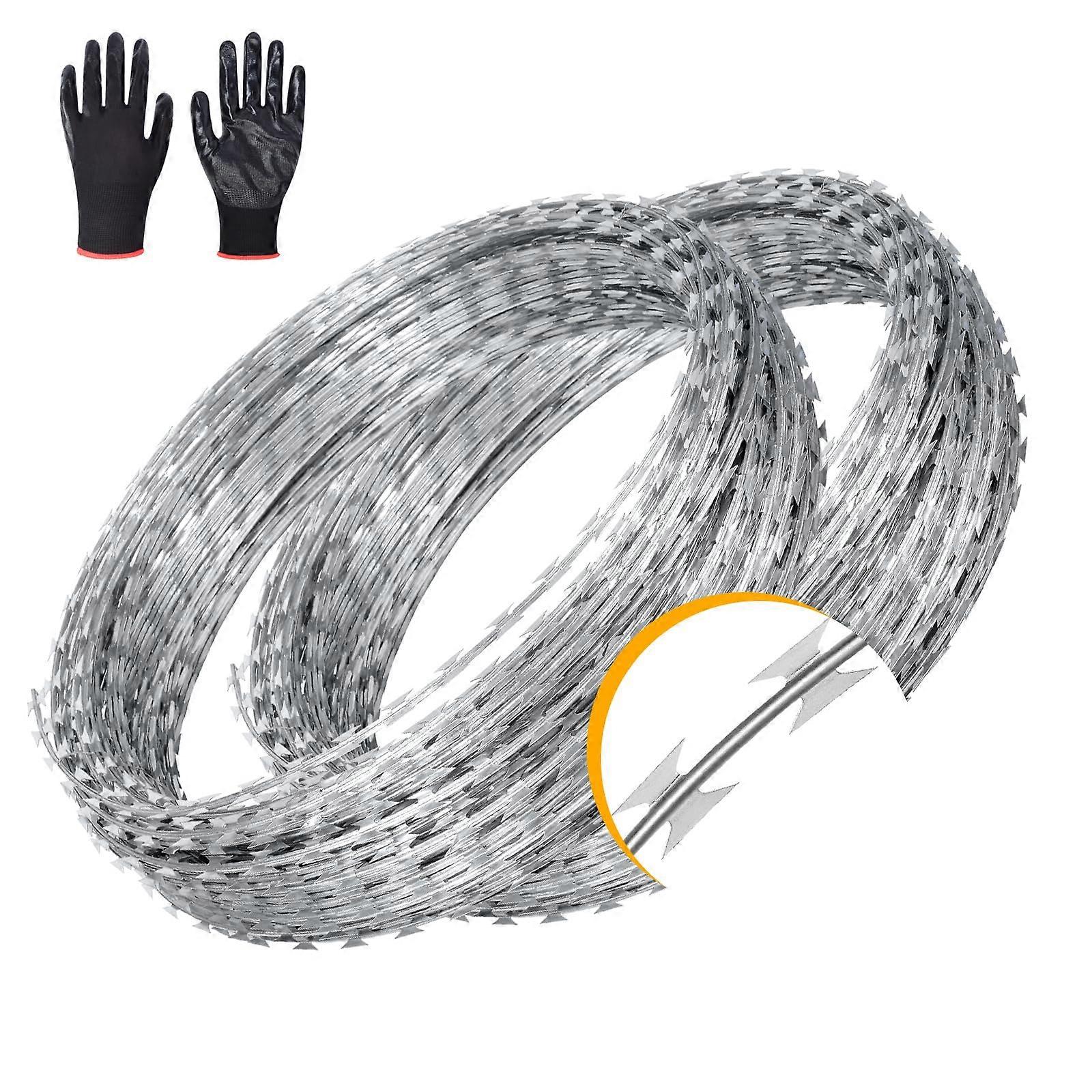 49ft HotDip Galvanized Razor Wire Coil, Double Spiral Barbed Wire Roll for Fence Security