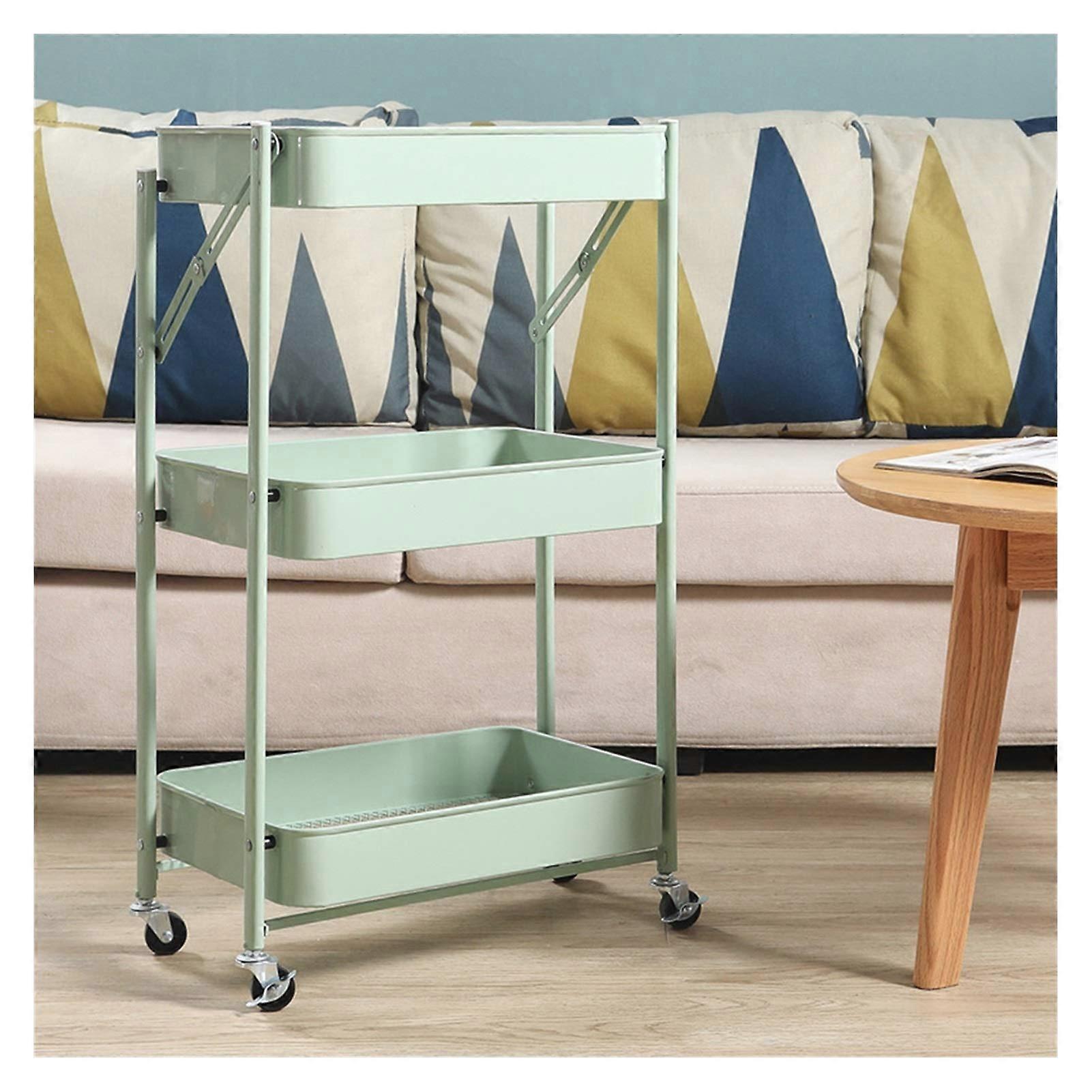3Tier Rolling Utility Storage Cart with Foldable SpaceSaving Design for Kitchen Home Green