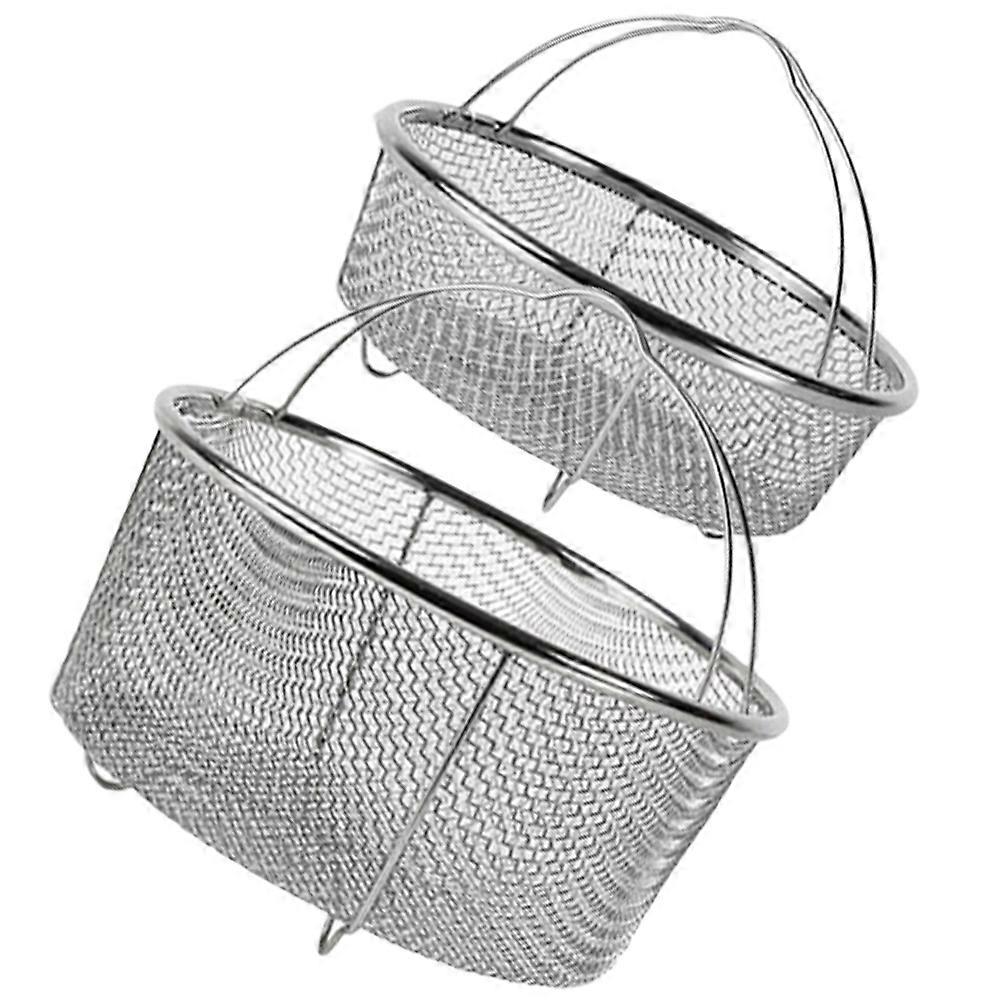 Kitchen Use Steaming Basket Stainless Steel Handle 2Pcs Set