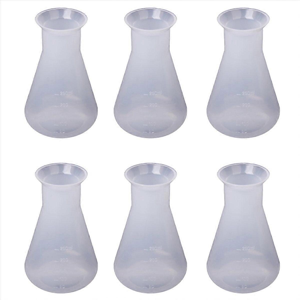 6X Plastic Transparent Laboratory Chemical Flasks Container Bottle - 250 Ml