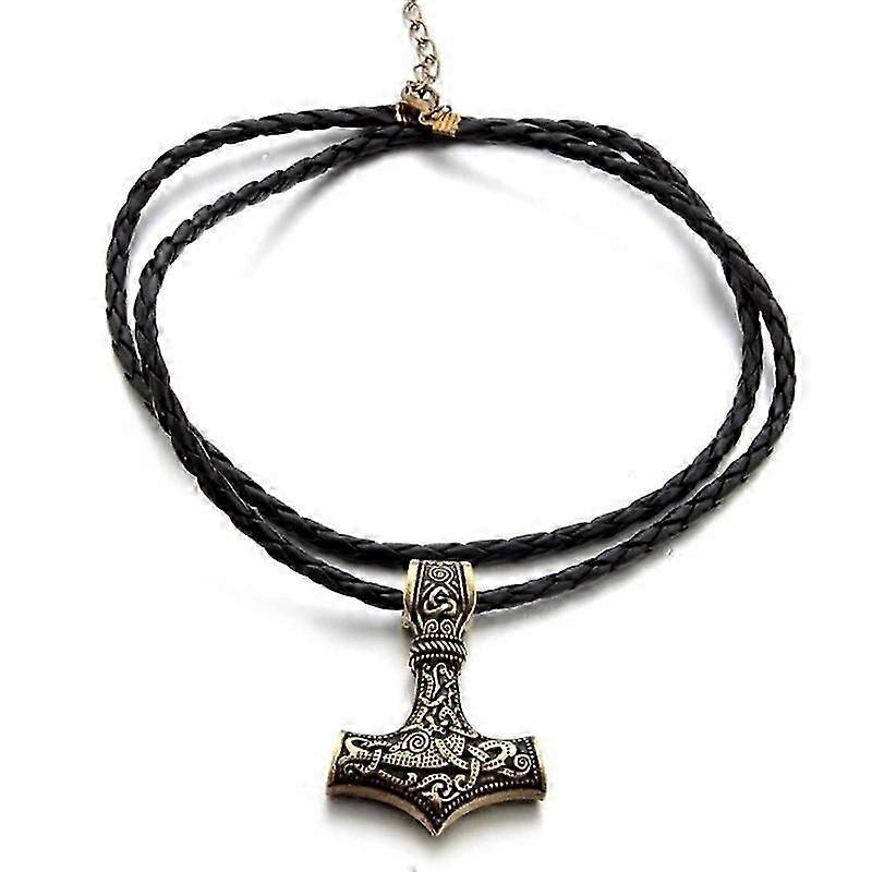 Colar Retro Hammer Mjolnir Tors com Couro Artificial