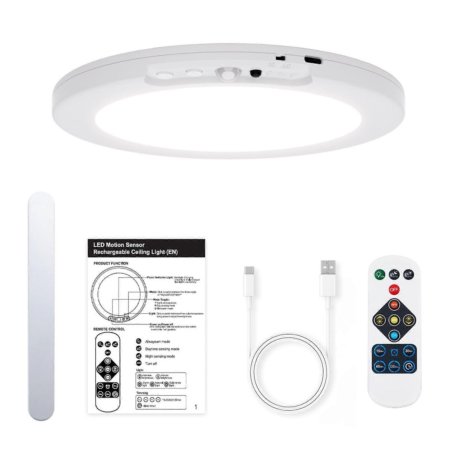 LED 모션 센서 천장 조명, 충전식 무선 디밍 기능, 리모컨 포함 스마트 실내 옷장/복도 조명