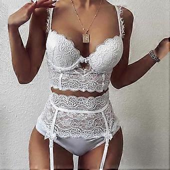 Conjunto de bralette y bragas de bralette con lazo de encaje en V para mujer con cuello en V