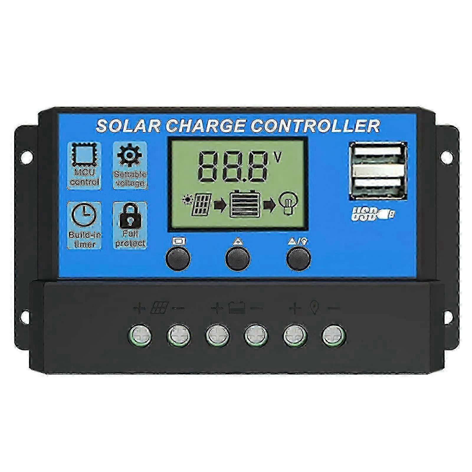 Solar Charge Controller, 30a Solar Panel Controller 12v/24v Pwm Auto Parameter Adjustable Lcd Display Solar Panel Battery Guanguan