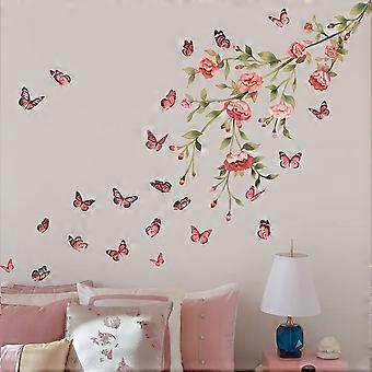 Adesivos de Parede de Flor de Peônia Rosa Rosa Floral Adesivos de Parede Borboleta Removível Descascar e Colar para Quarto de Crianças Quarto Sala de Estar Jardim B