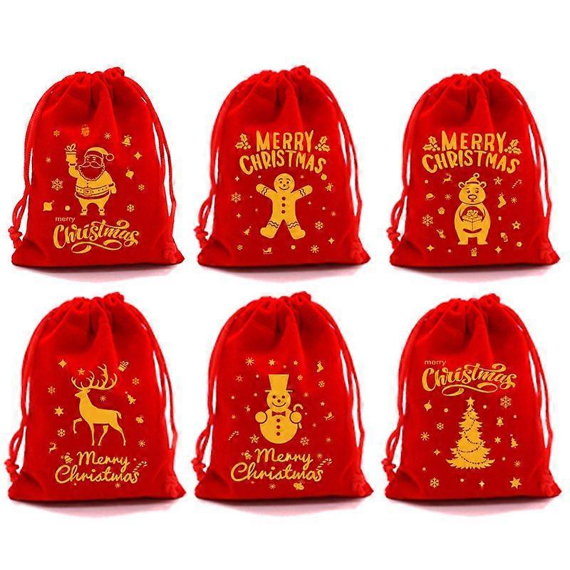 10Pcs Red Velvet Christmas Drawstring Gift Bag Set