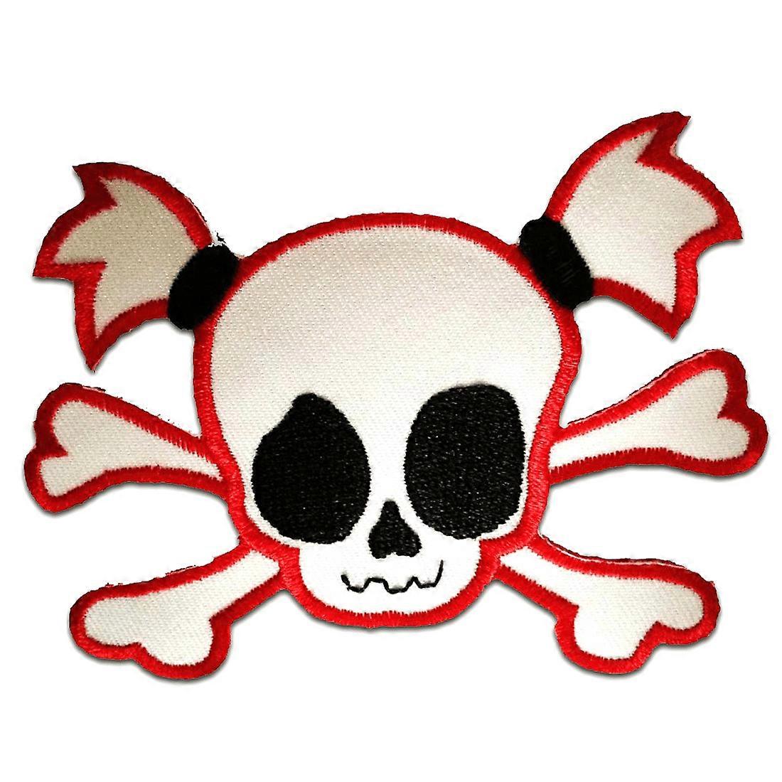 Patch / iron-on patch - Skull Girly Emo - white - 9.5 x 6.7 cm - patch patch