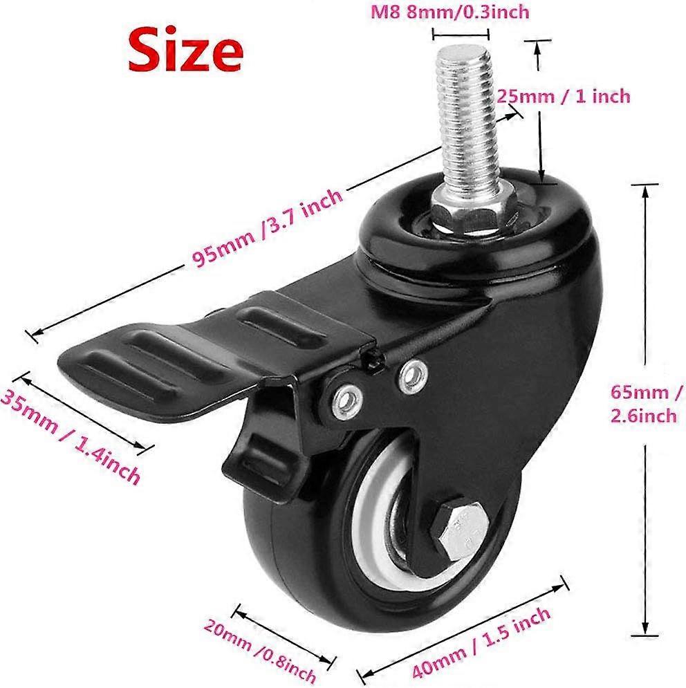 4 Pack, Locking Polyurethane Caster Locking with 1.5" Swivel on Swivel Stem