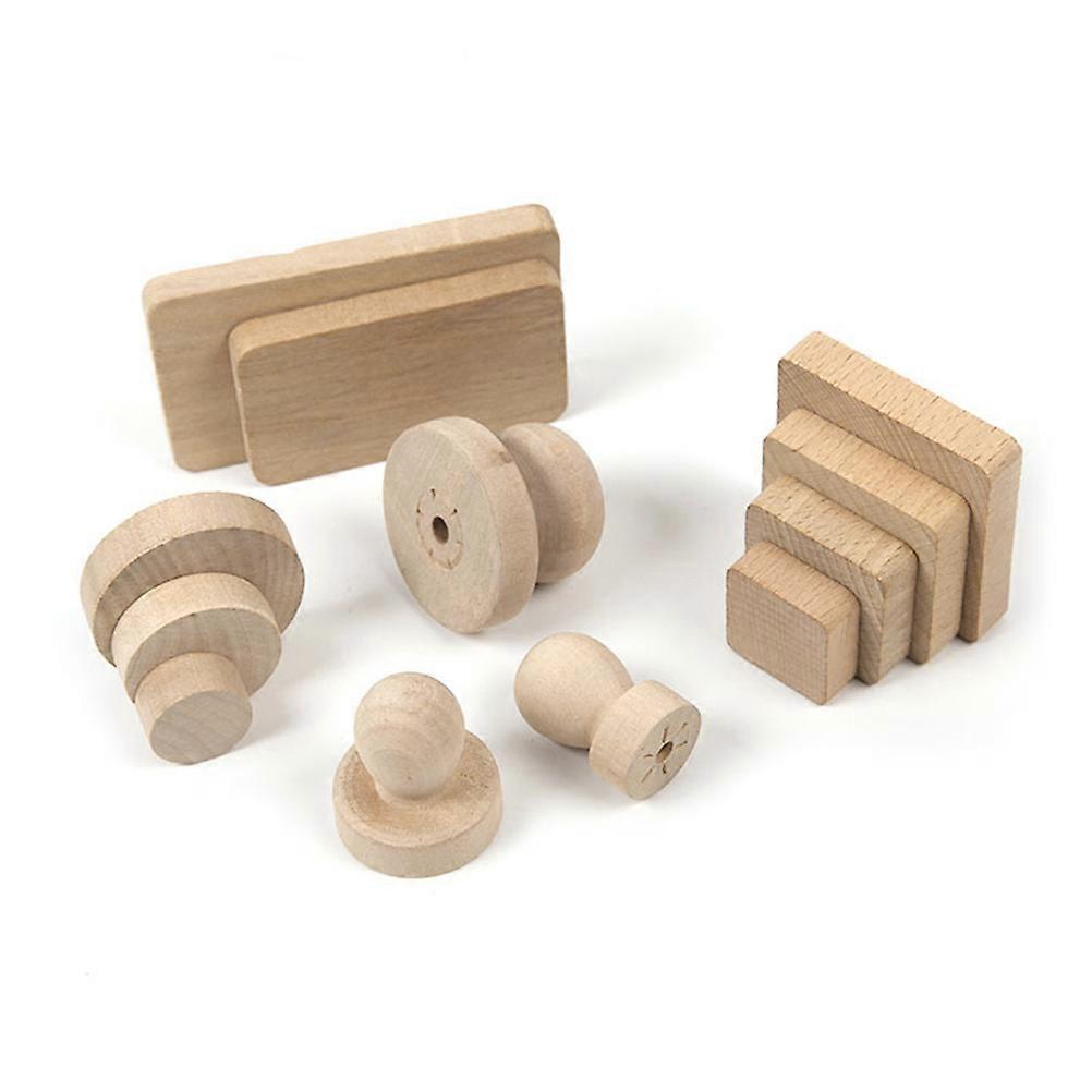 Wooden DIY Stamp Base Blocks for Crafts with Solid Handle 15Pcs Beige