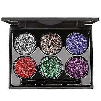 Oogschaduwpalet met 6 kleuren, mengbare glitter en matte tinten, inclusief kwast en acryl opbergdoos.