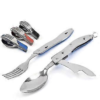 Posate multifunzione pieghevoli portatili in acciaio inossidabile, coltello, forchetta, cucchiaio, sport all'aria aperta, campeggio, picnic, 4 in 1, da viaggio, da tavola