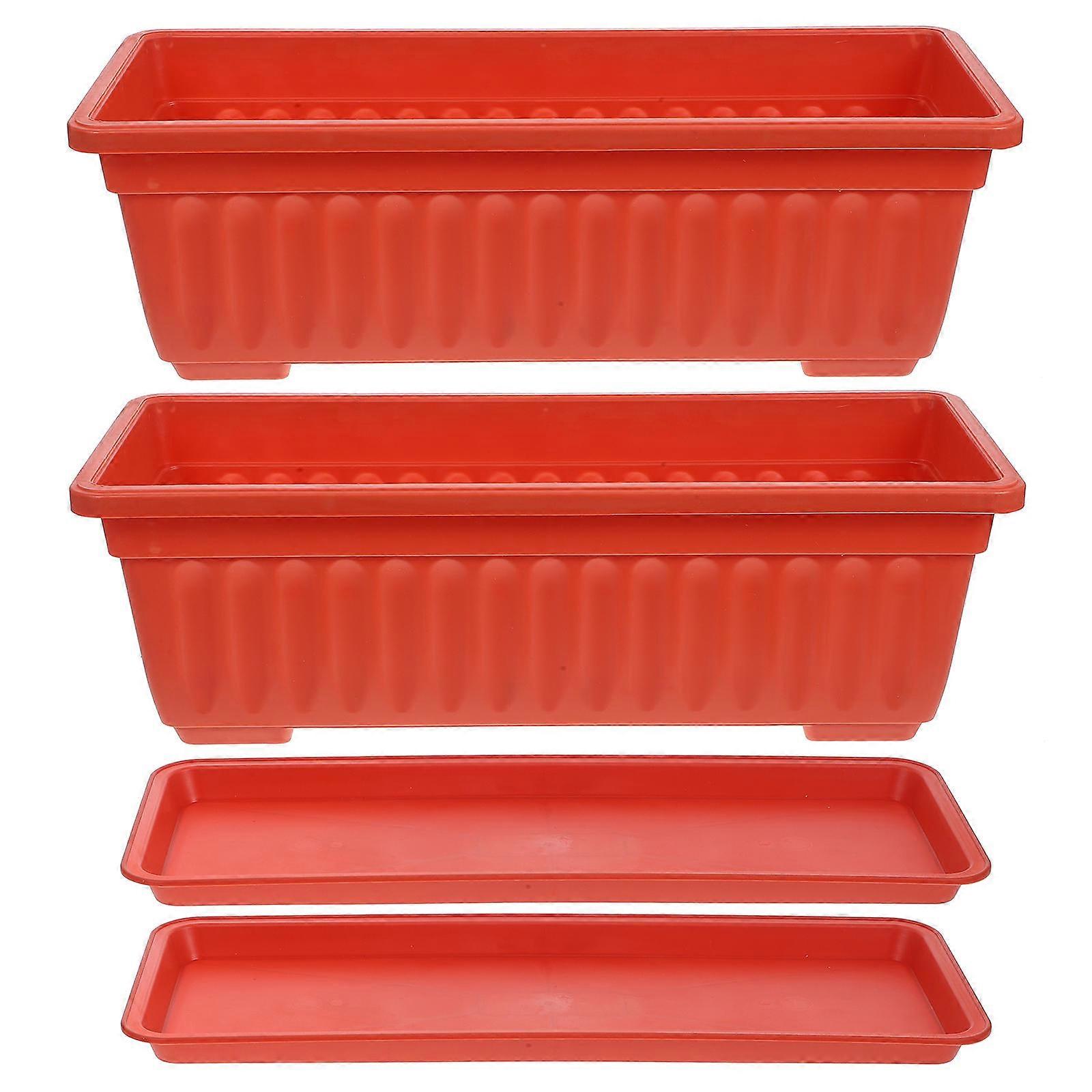 2pcs Plastic Vegetable Flower Planters Boxes Rectangular Flower Pots with Saucers