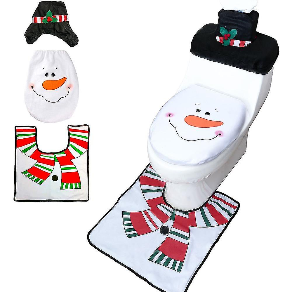 Set Of 3 Christmas Bathroom Set Santa Claus Toilet Seat Cover And Rug Set Tank Cover Christmas Decoration