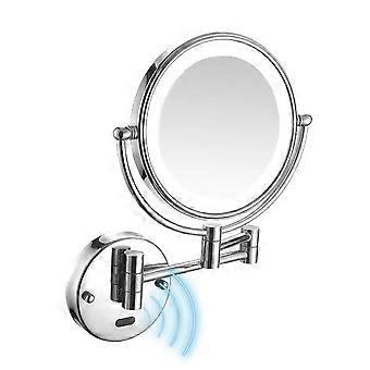 Wall Mounted Makeup Mirror with Extendable Arm, TwoSided 360° Swivel Design, Bright Silver Finish