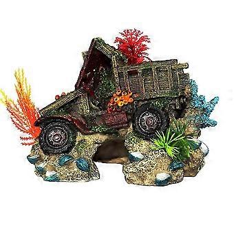 Resin Coral Truck Aquarium Ornament, Durable Fade-Resistant Fish Tank Decor with Hiding Spots, Safe for Water and Pets, 1 Piece
