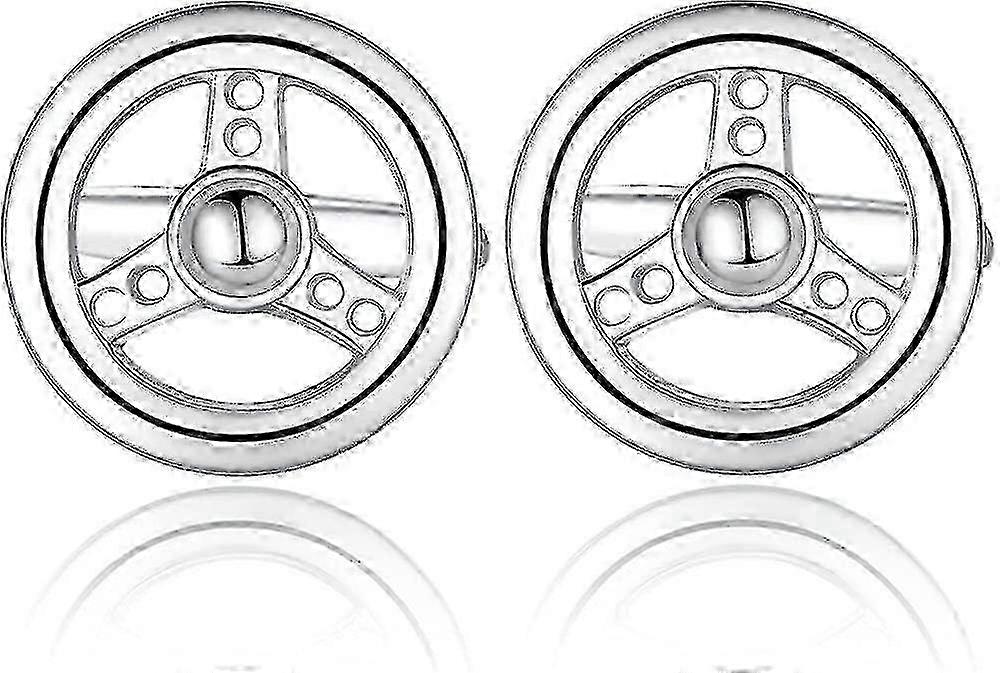 Stainless Silver Men's Cufflinks with Steering Wheel Shape