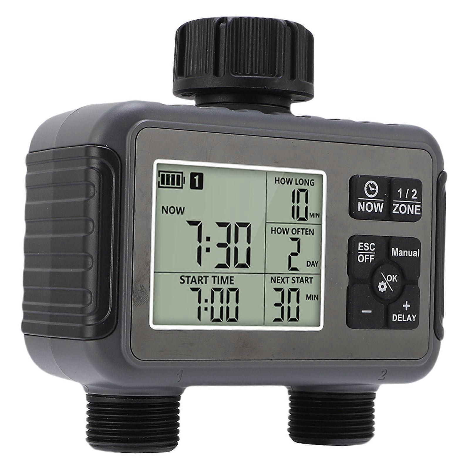 Sprinkler Timer with Dual Zone Programmable Garden Watering, Automatic Outdoor Irrigation Controller, Easy LCD Control