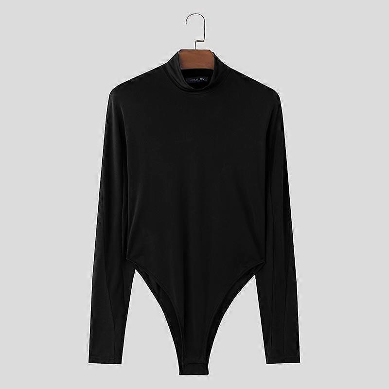 INCERUN Men Mockneck Long Sleeve Fitted Jumpsuits Solid Romper Bodysuits