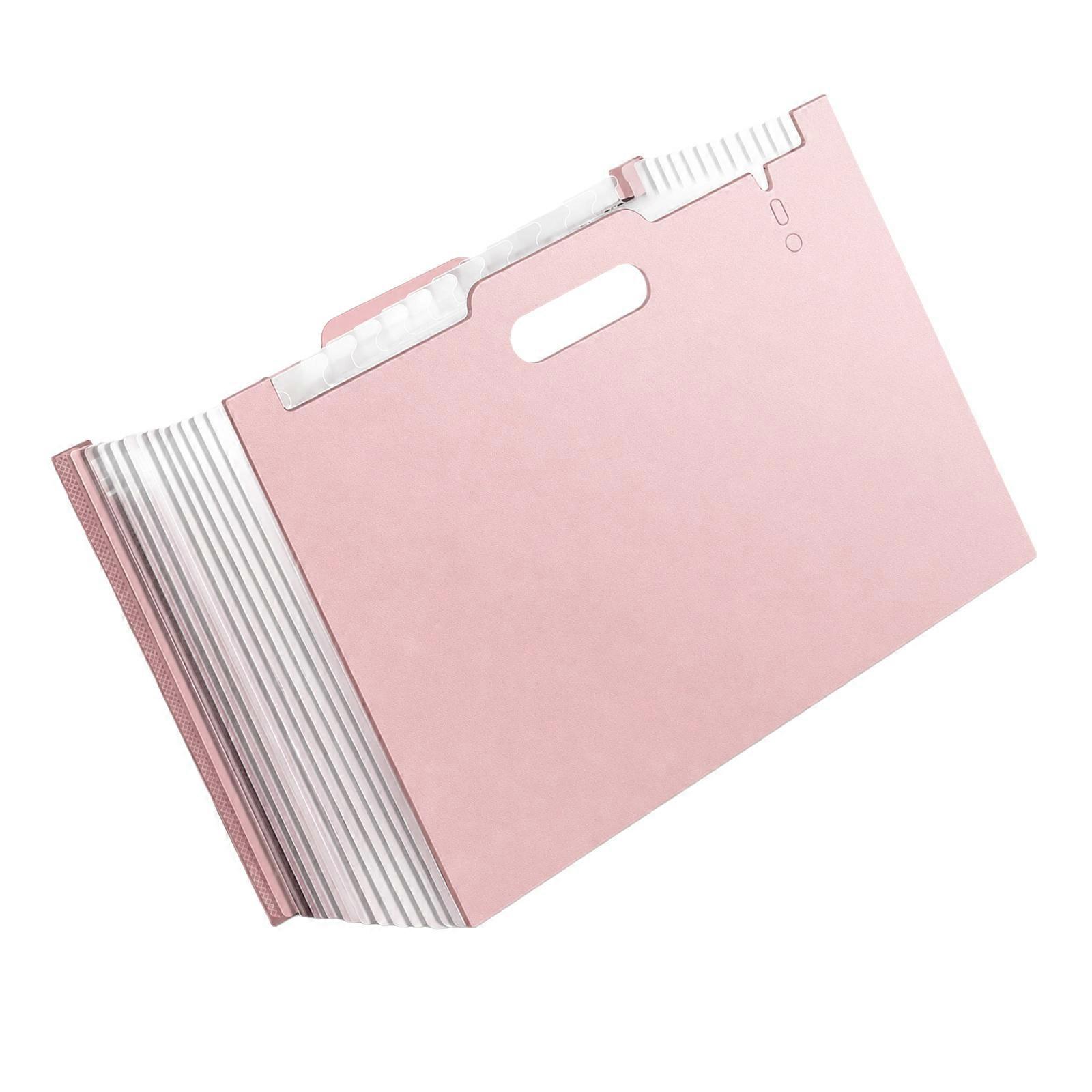 Expandable File Filing Case 13 Sections Document Organizer with and Carry Handle for Routine Document Sorting Tasks  light pink
