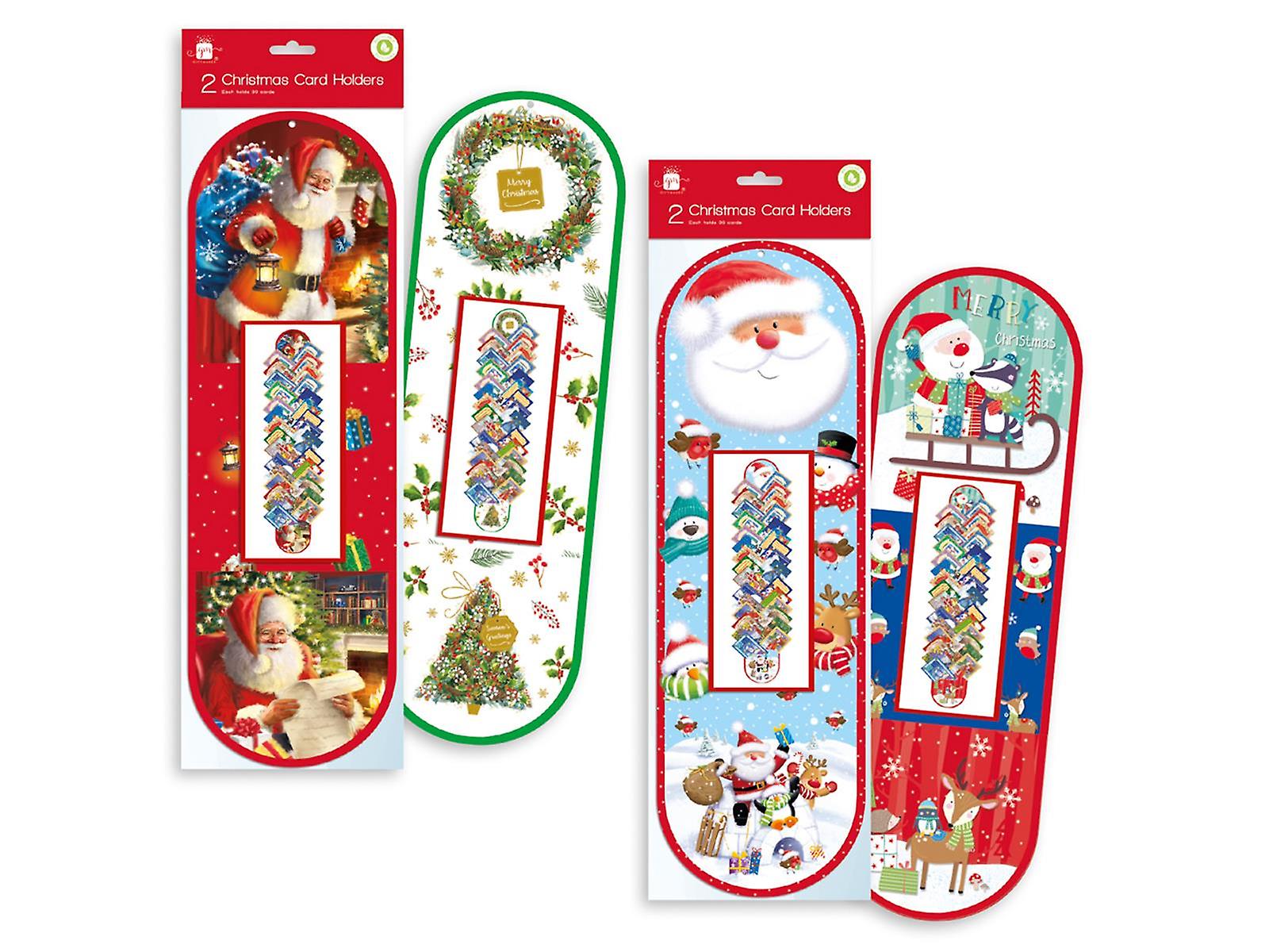 Pack 2 Christmas Card Holders Traditional Santa & Tree Design