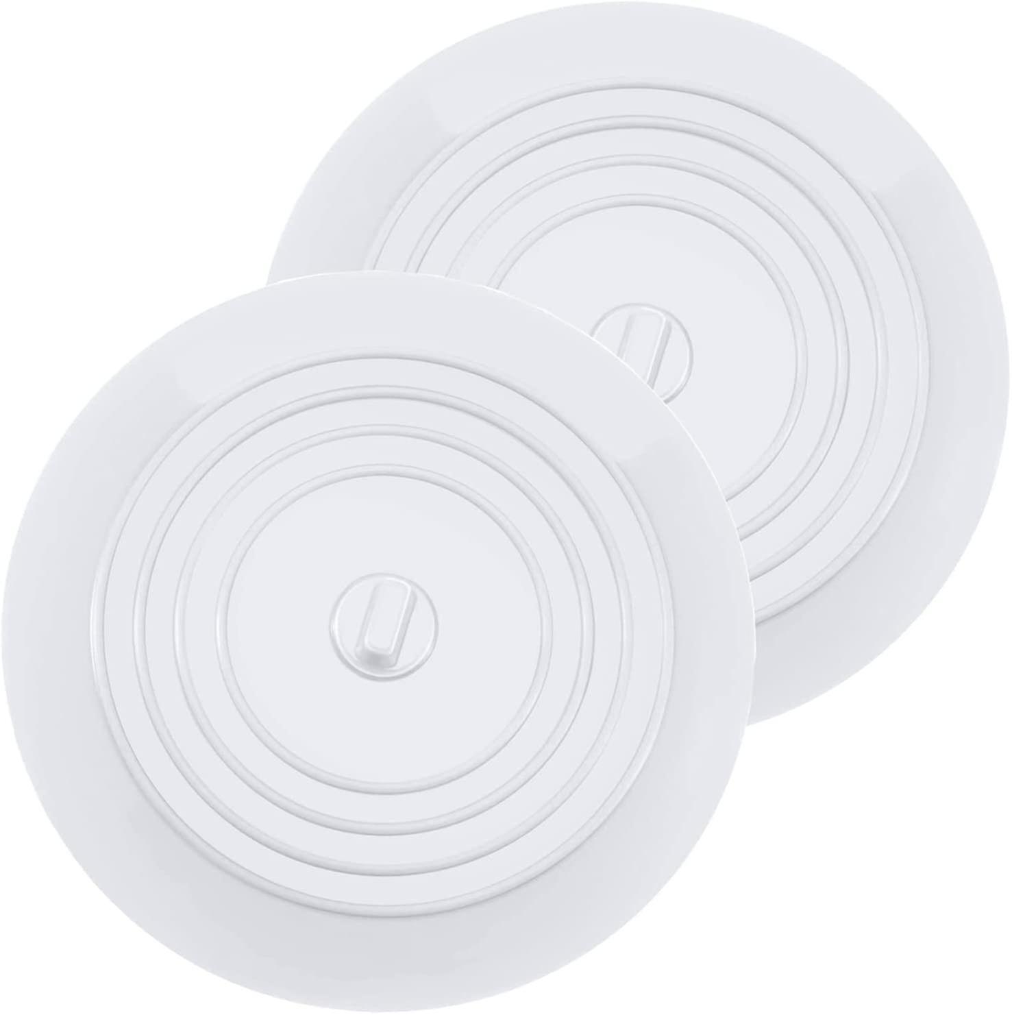 Silicone Bath Plugs Kitchen Sink Stopper 15.3cm Diameter (2pcs, White)