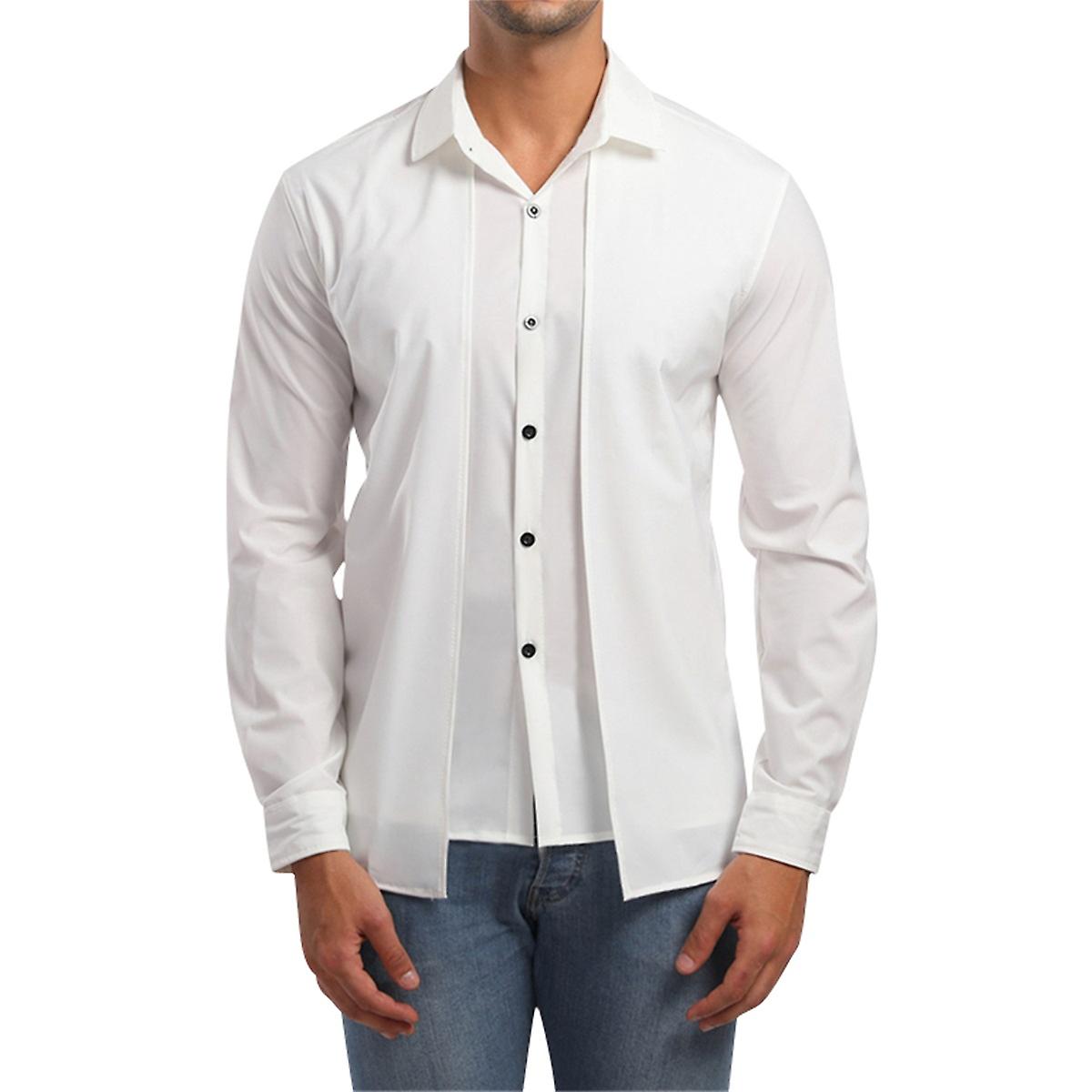 Cloudstyle Men's Solid Color Slim Lapel Double Front Long Sleeve Shirt