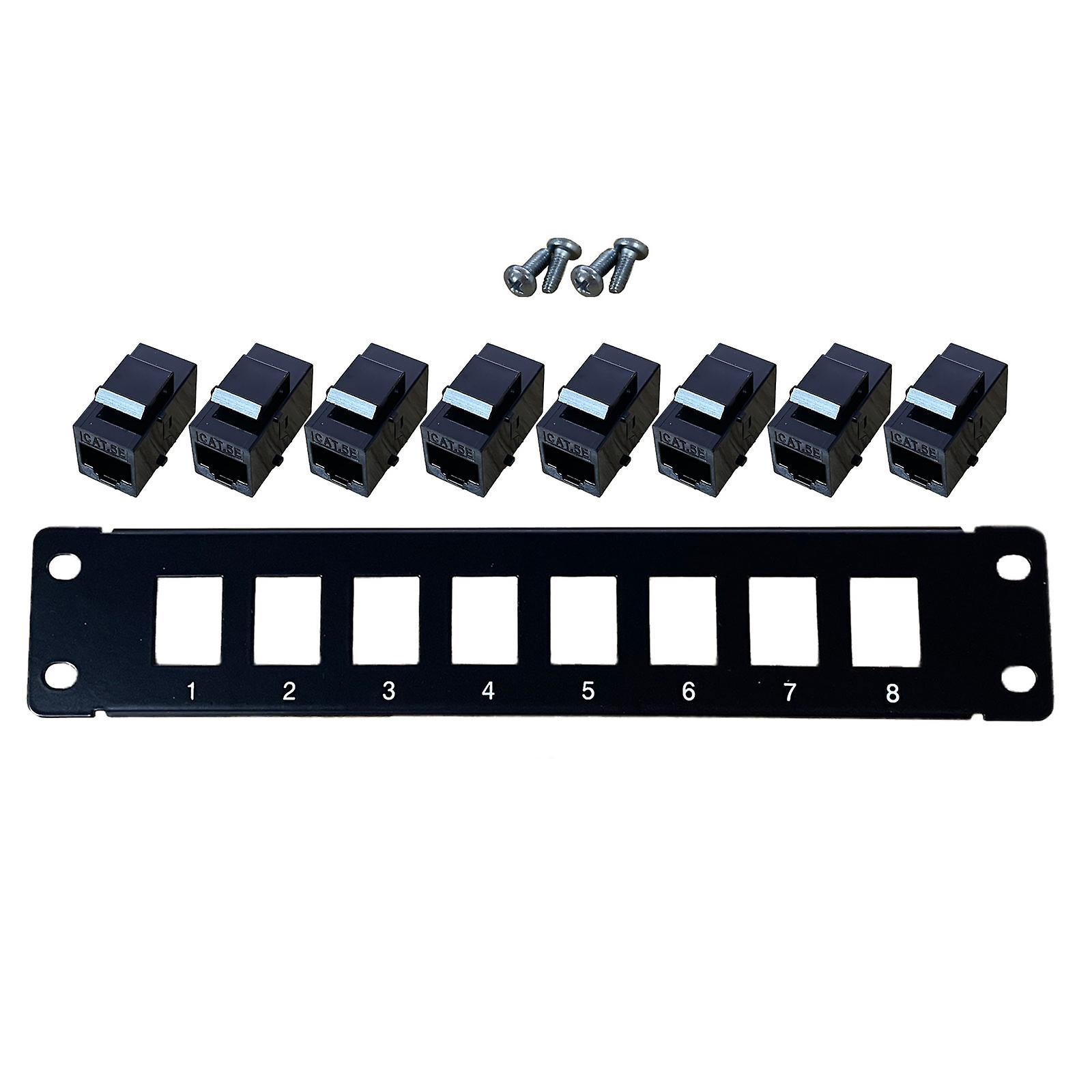 8 Port Straight-throu CAT5e Patch Panel RJ45 Network Cable Adapter Keystone Jack
