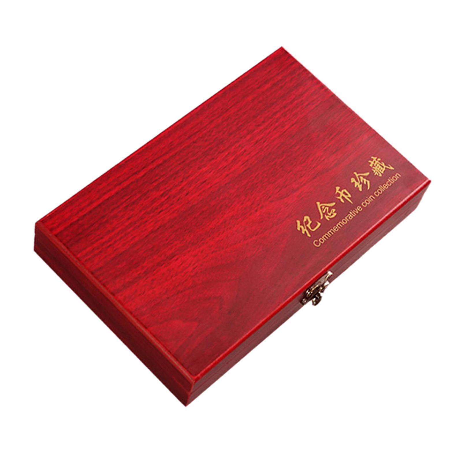 Coin Storage Box, Wooden Display Collection Container wtih 50Pcs Coin Holder