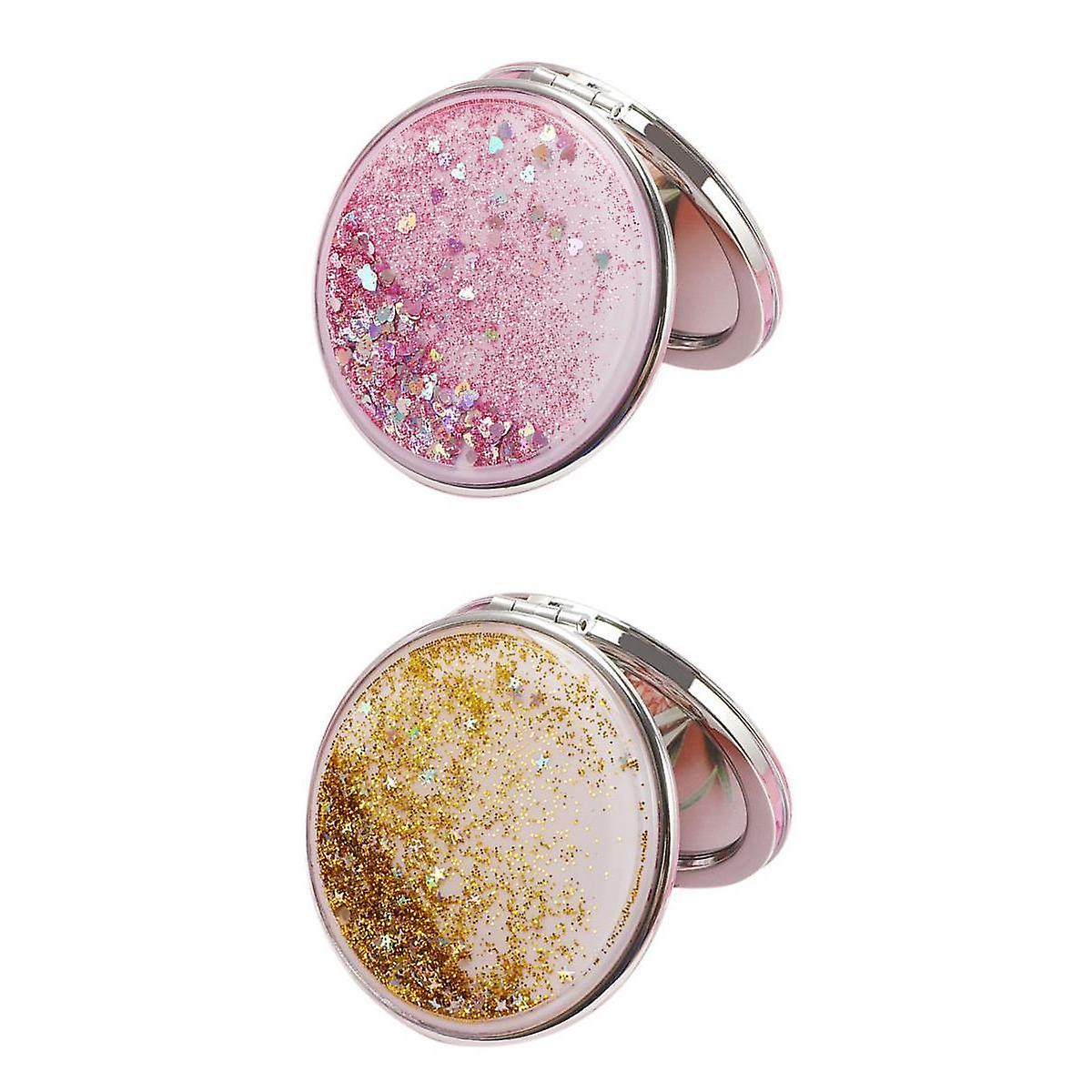 2x Girl Handheld Compact Makeup Mirrors Magnifying Folding Vanity Round