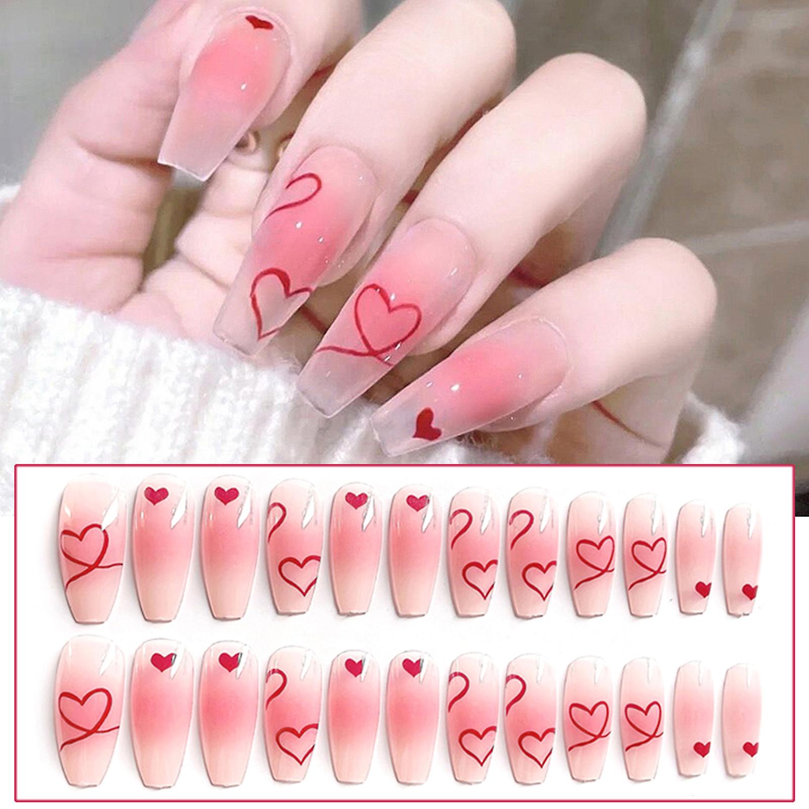 24pcs Long Press On Nail Halos Staining Design Sweet Style Full Coverage Nails
