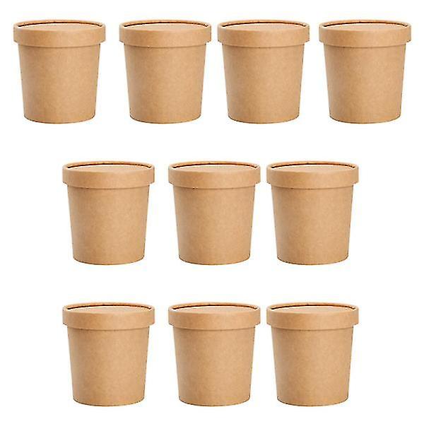 Disposable Craft Paper Soup Cups Food Containers Porridge Cups For Home (khaki)