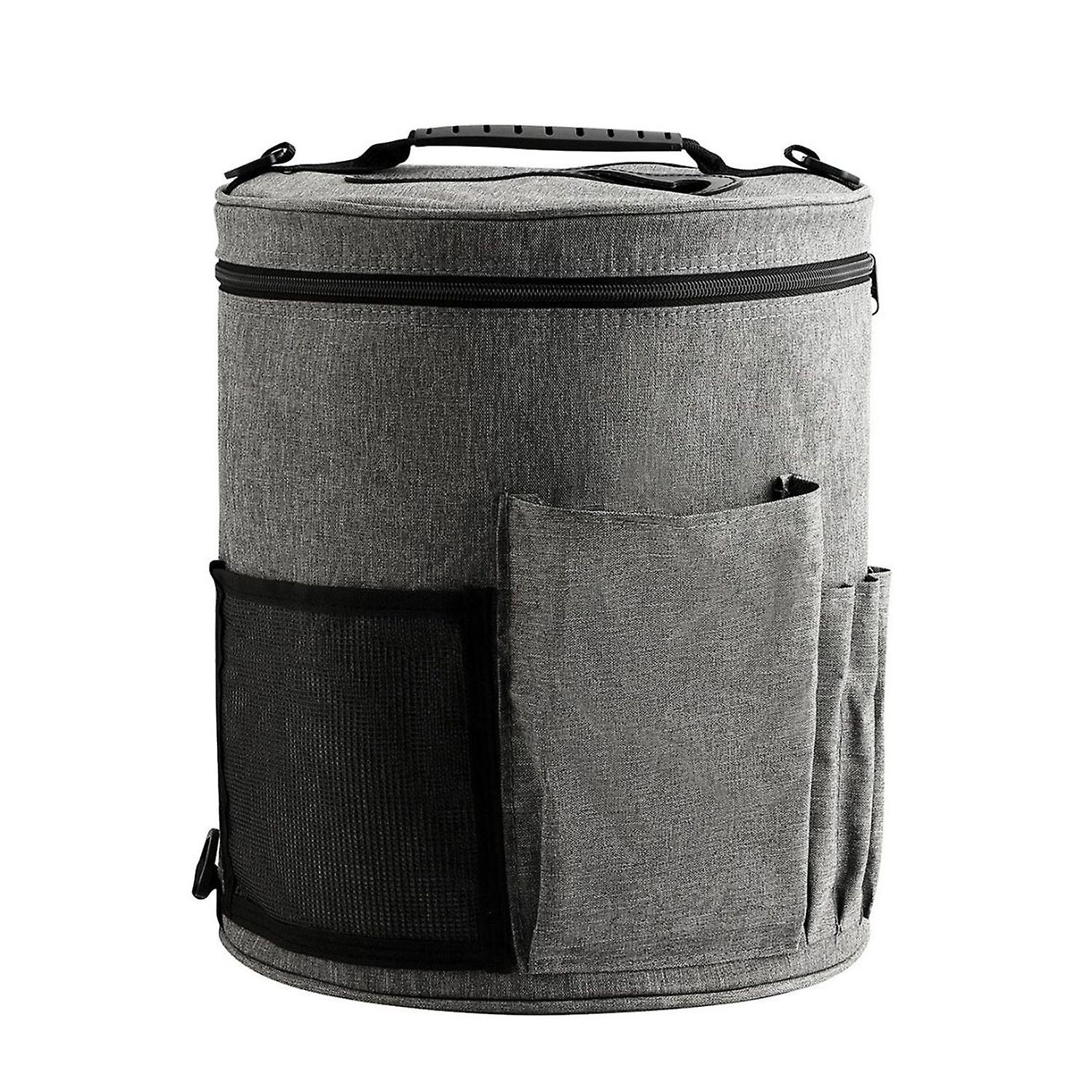 Knitting Bag Multi Pockets Column Shape Zipper Opening with Handle Keep Neat Knitting Needles Hooks