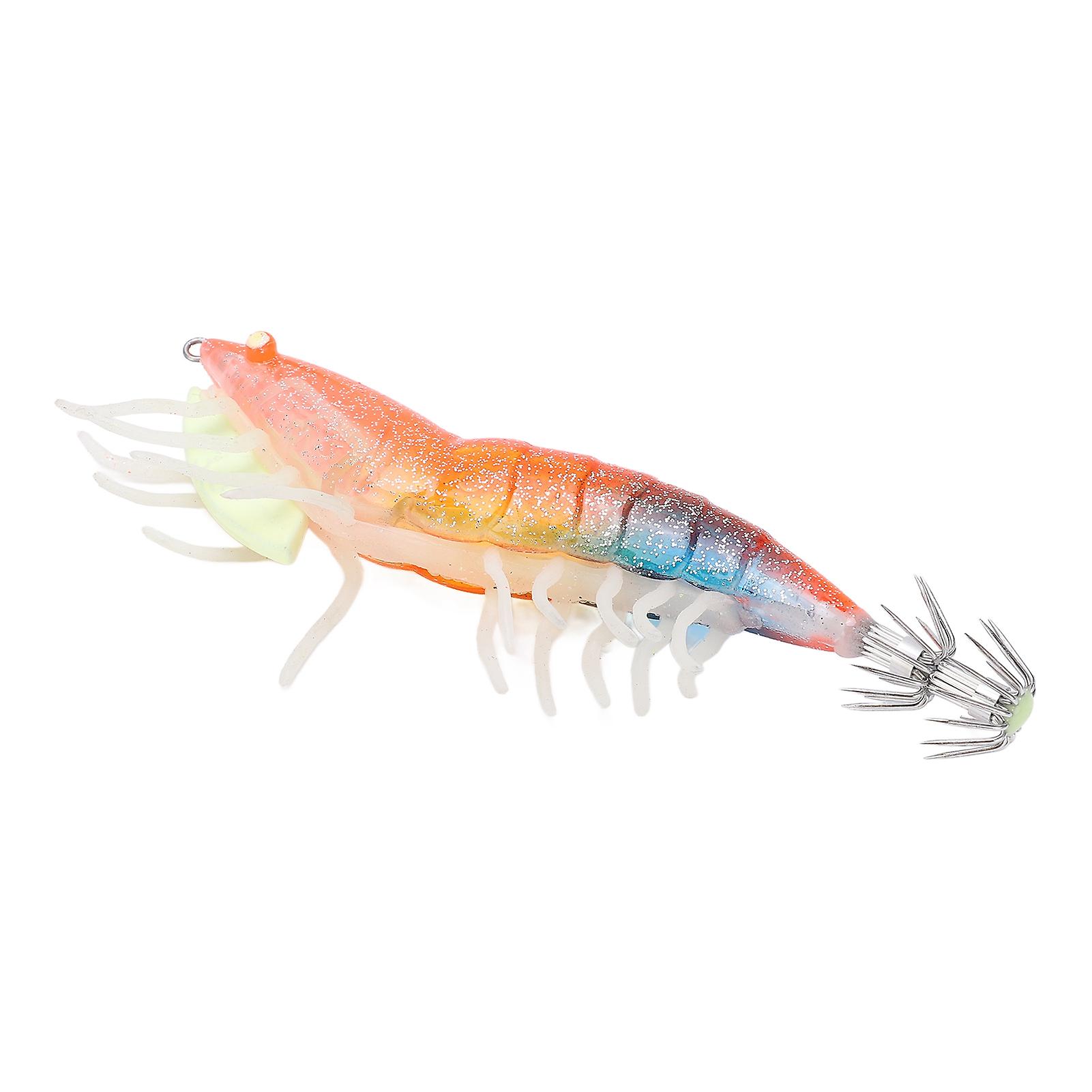 Fake Luminous Wood Shrimp Bait Fishing Wobbler Squid Jig Artificial Luminous Cuttlefish Hook LuresOrange Blue
