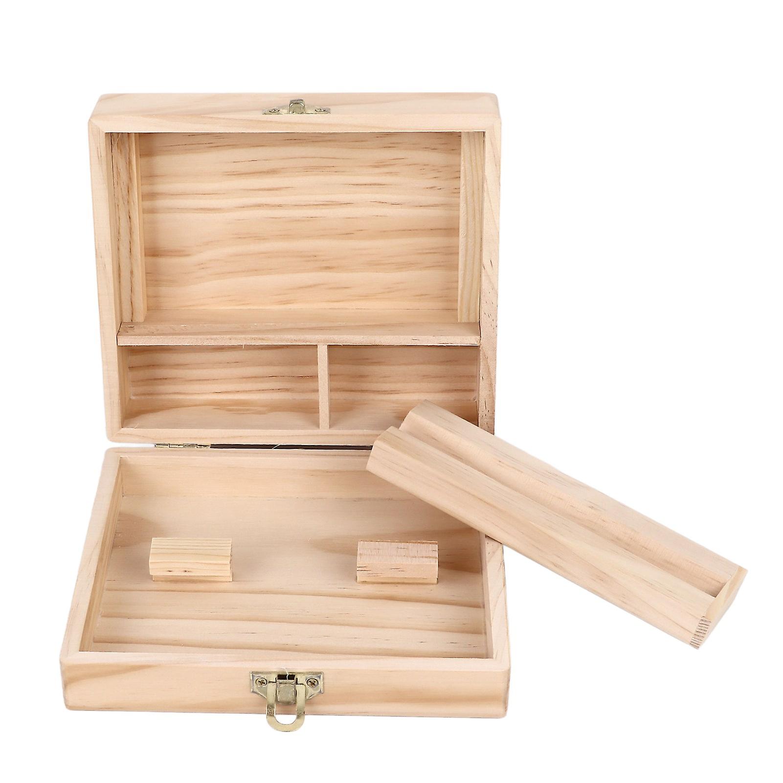 Stash Box with Rolling Tray 4 Compartments Safe Storage Sustainable Wooden Smoking Box for Herbs Jewelry
