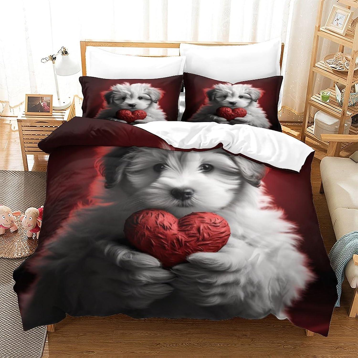 3D-tryckt söt valp påslakan set sängkläder set Bullseye ultramjuk mikrofiber täcke överdrag med dragkedja stängning för tonåringar vuxna 3-delad set king