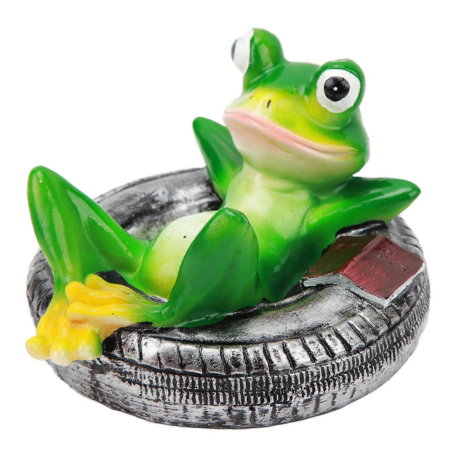Frog Pond Ornaments Resin Colorfast Easy Float Water Floating Frog Garden Statue for Home Garden Yard Frog Lying On Tire 