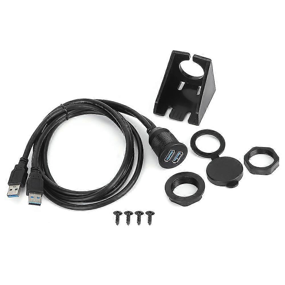 Dual USB3.0 Data Cable Dashboard Flush Mount Panel Extension Line Waterproof 1 meter39.4in