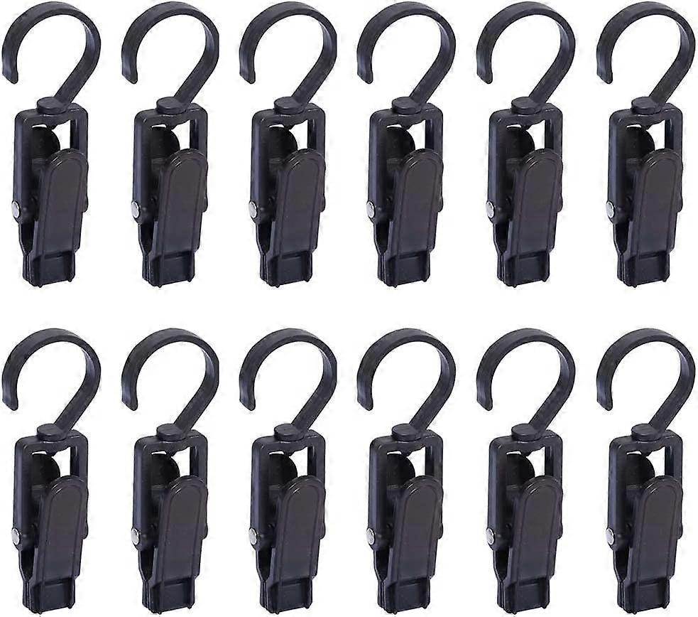 12 Pieces Laundry Hooks Clips Clothes Pins Rotating Laundry Hook Hanging Clips, Black