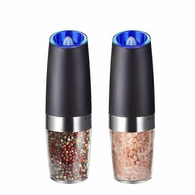 2pcs/set Premium Automatic Gravity Electric Salt & Pepper Grinders - Adjustable Coarseness, One-Hand Operation, LED Light, Sleek Stainless Steel - Ide