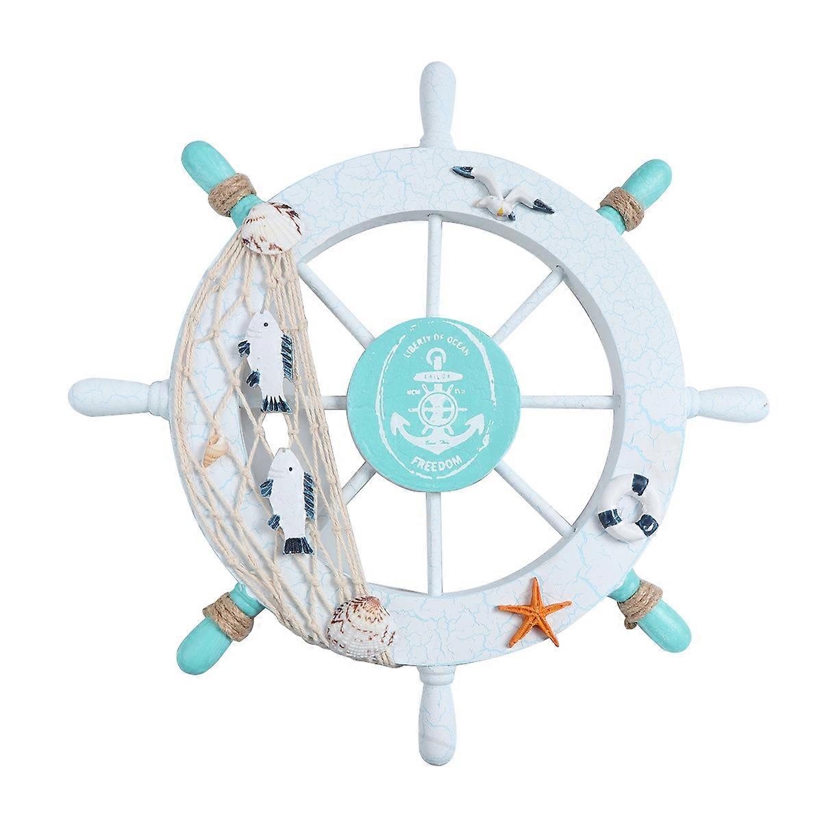 بحري شاطئ خشبي قارب سفينة عجلة القيادة الصيد صافي شل ديكور جدار المنزل (حلقة السباحة)