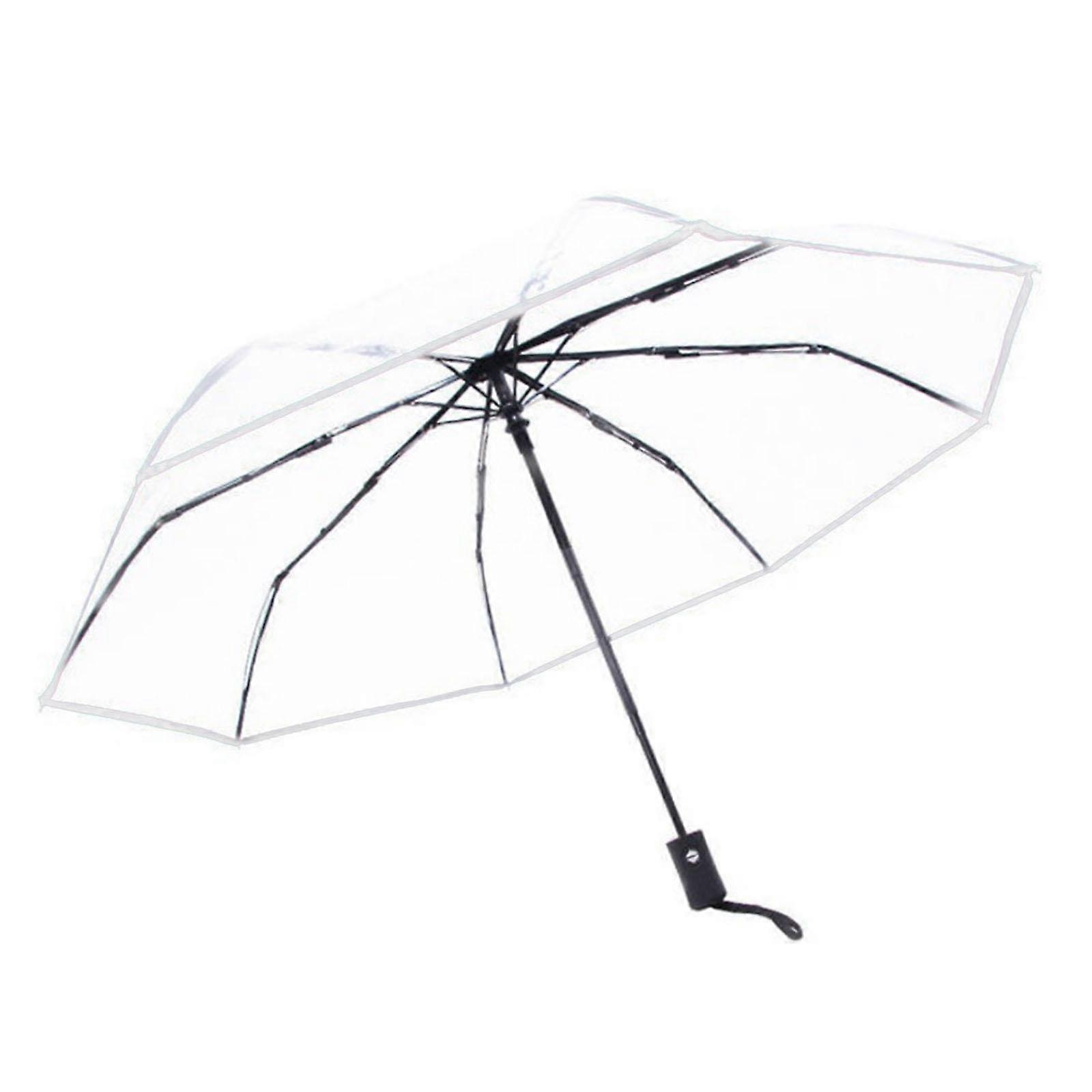 Transparent Folding Rain Umbrella Rainproof for Hiking Commuting Backpacking White