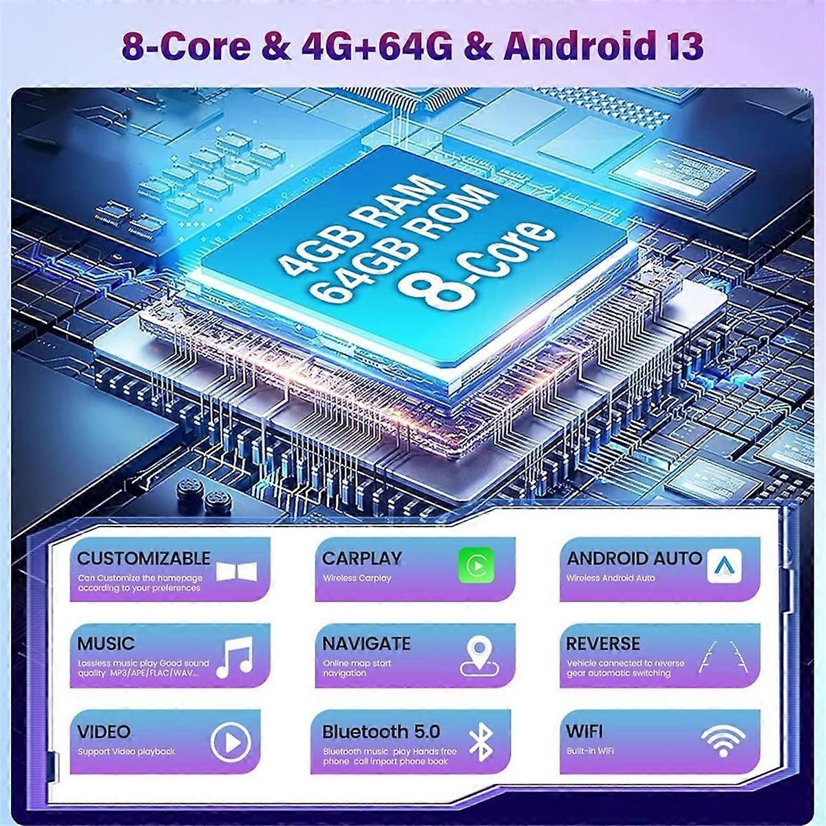 4G+64G Android 13 Car Stereo for 2005-2013, 9inch HD Touch Screen with Wireless CarPlay, AHD Backup Camera