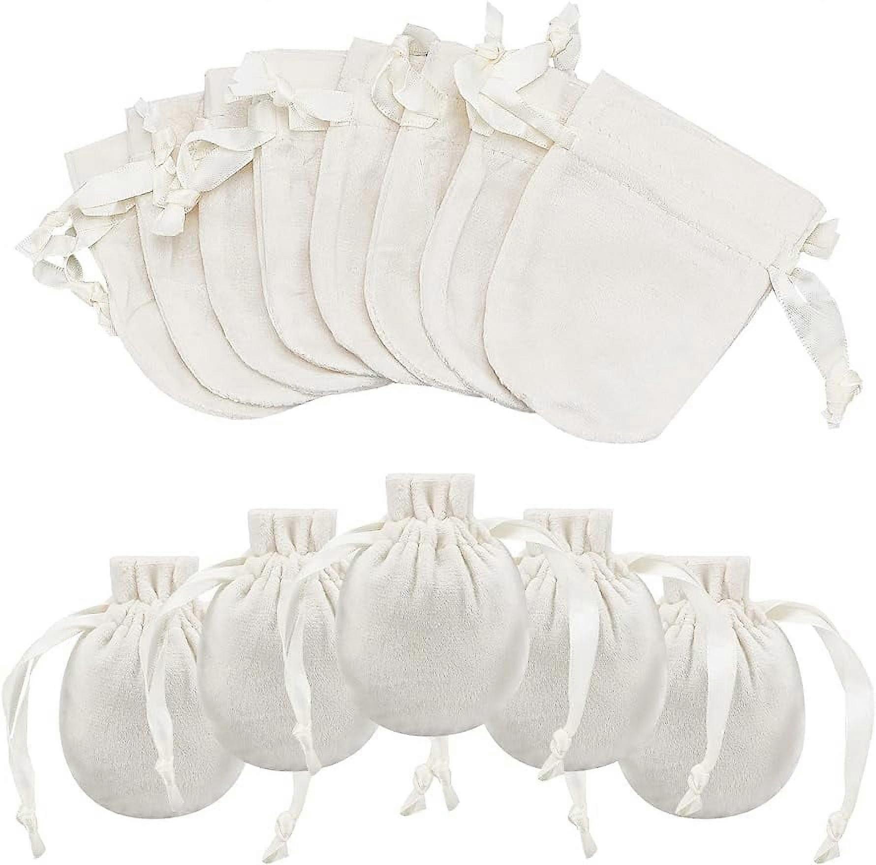 12Pcs White Drawstring Velvet Bags Jewelry Pouches Bags for Wedding Birthday Christmas 3.94x3.15inch