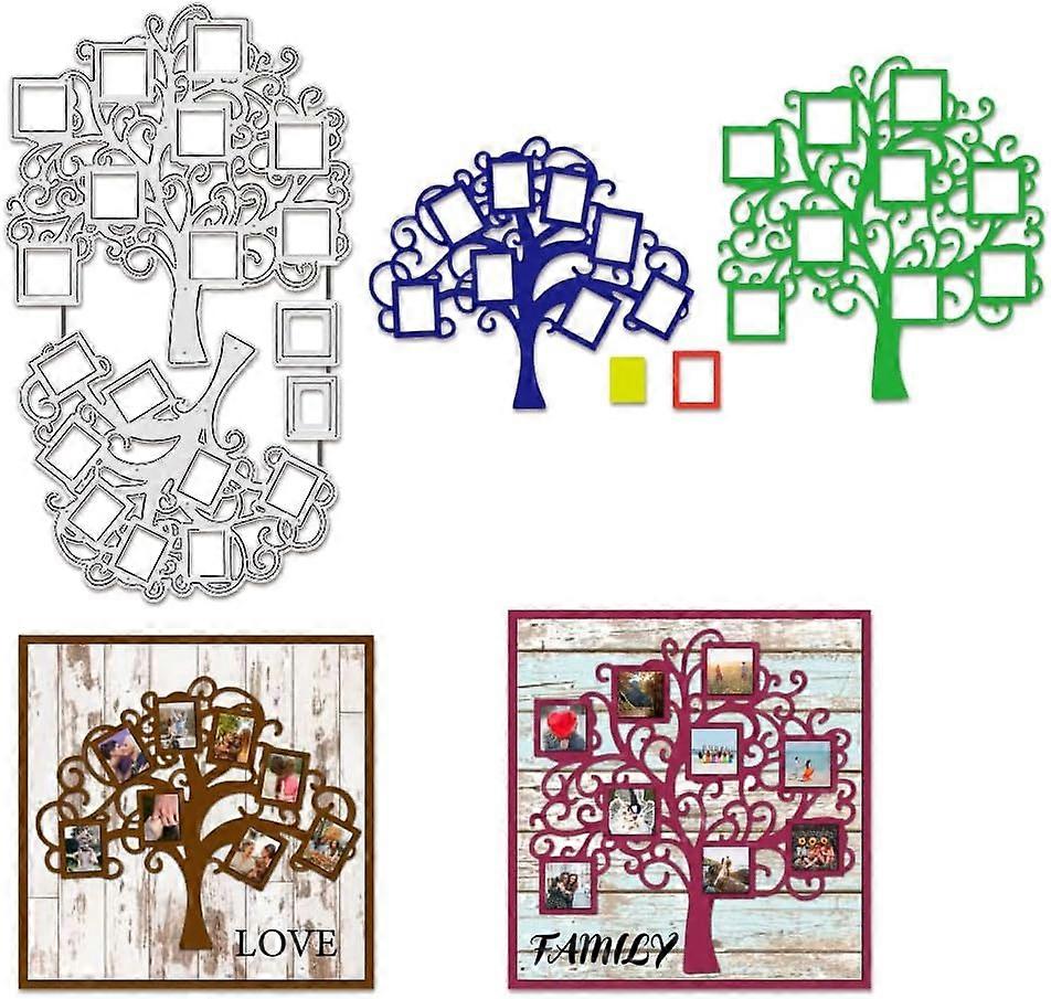 2Pcs Photo Tree Cutting Dies Family Tree Frame Stencils Decorative Embossing Stencils for Scrapbooking Photo Album Greeting Card Making 7.4x4.2"