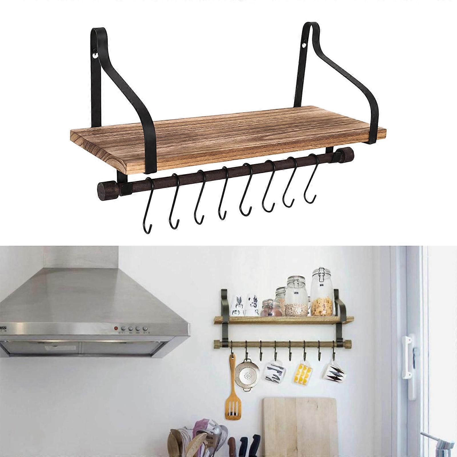 Rustic Wall Floating Wood Shelves Kitchen Organizer Stand Hanging Bracket